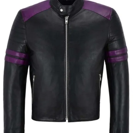 Black And Purple Biker Leather Jacket