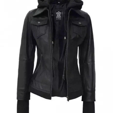 Black Hooded Bomber Jacket