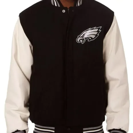 Philadelphia-Eagles-Varsity-Black-and-White-Jacket.webp