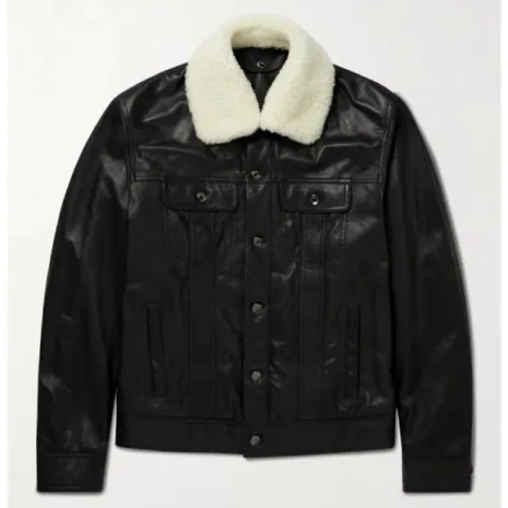 Shearling Trimmed Padded Leather Jacket