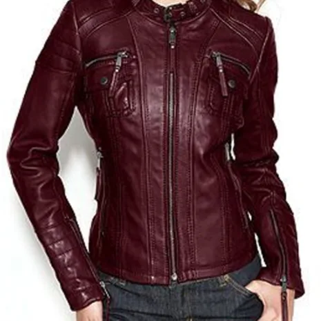 Women’s Burgundy Biker Leather Jacket