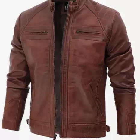 Men's Cognac Brown Motorcycle Leather Jacket